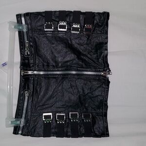 Vintage y2k Hot Topic Lip Service Faux Leather Buckle Zipper Mini Skirt
